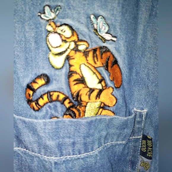 3x Plus Size 22 24 Winnie The Pooh Tigger Denim Blouse Shirt Top Womens Cotton - Picture 2 of 4
